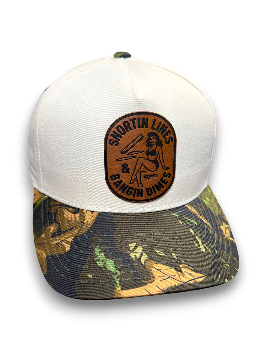 Lines & Dimes | Camo Leather Patch Snapback – Luckless Outfitters