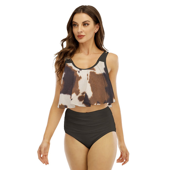 Realistic Women's Ruffled Bikini | Cow Print