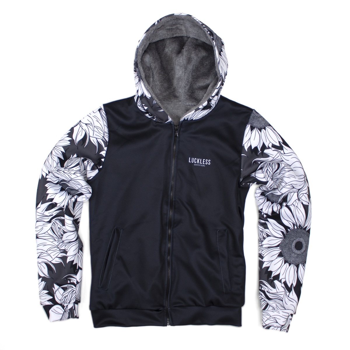 Monochrome Sunflower Heavy Zip Fleece Hoodie – Luckless Outfitters