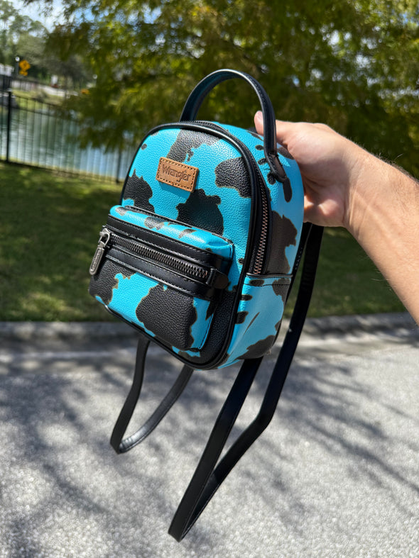 Wrangler Cow Print Mini Backpack With Coin Pouch - Turquoise
