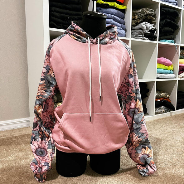 Heavy Fleece Raglan Hoodie | Soft Floral Rose