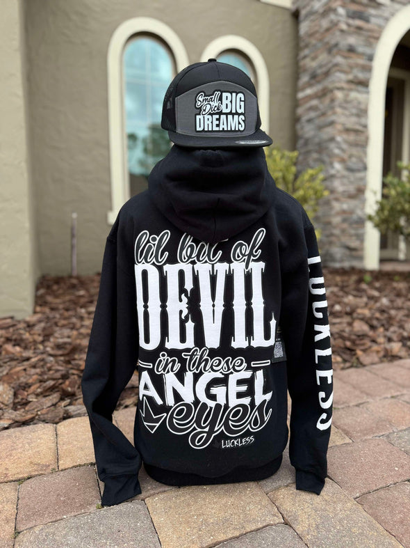 Lil Bit Of Devil in these Angel Eyes Hoodie | Black