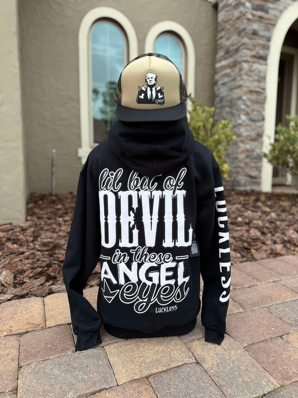 Lil Bit Of Devil in these Angel Eyes Hoodie | Black