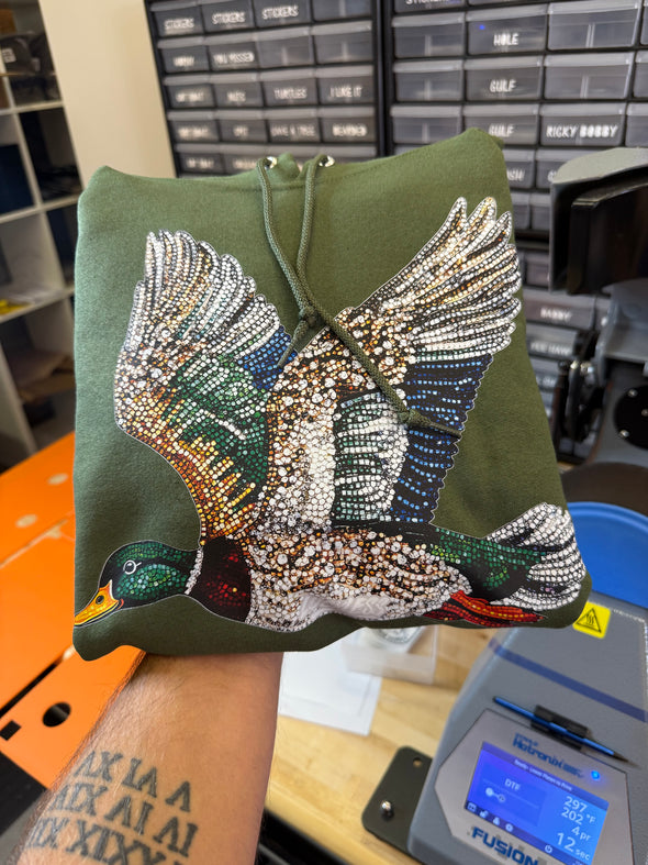 Faux Rhinestone Mallard Duck Hoodie Luckless Outfitters