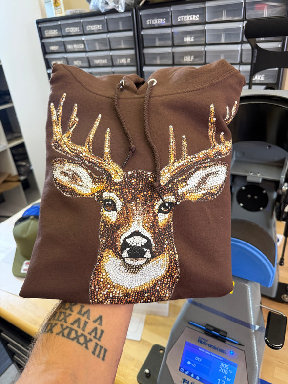 Faux Rhinestone Buck Hoodie Luckless Outfitters