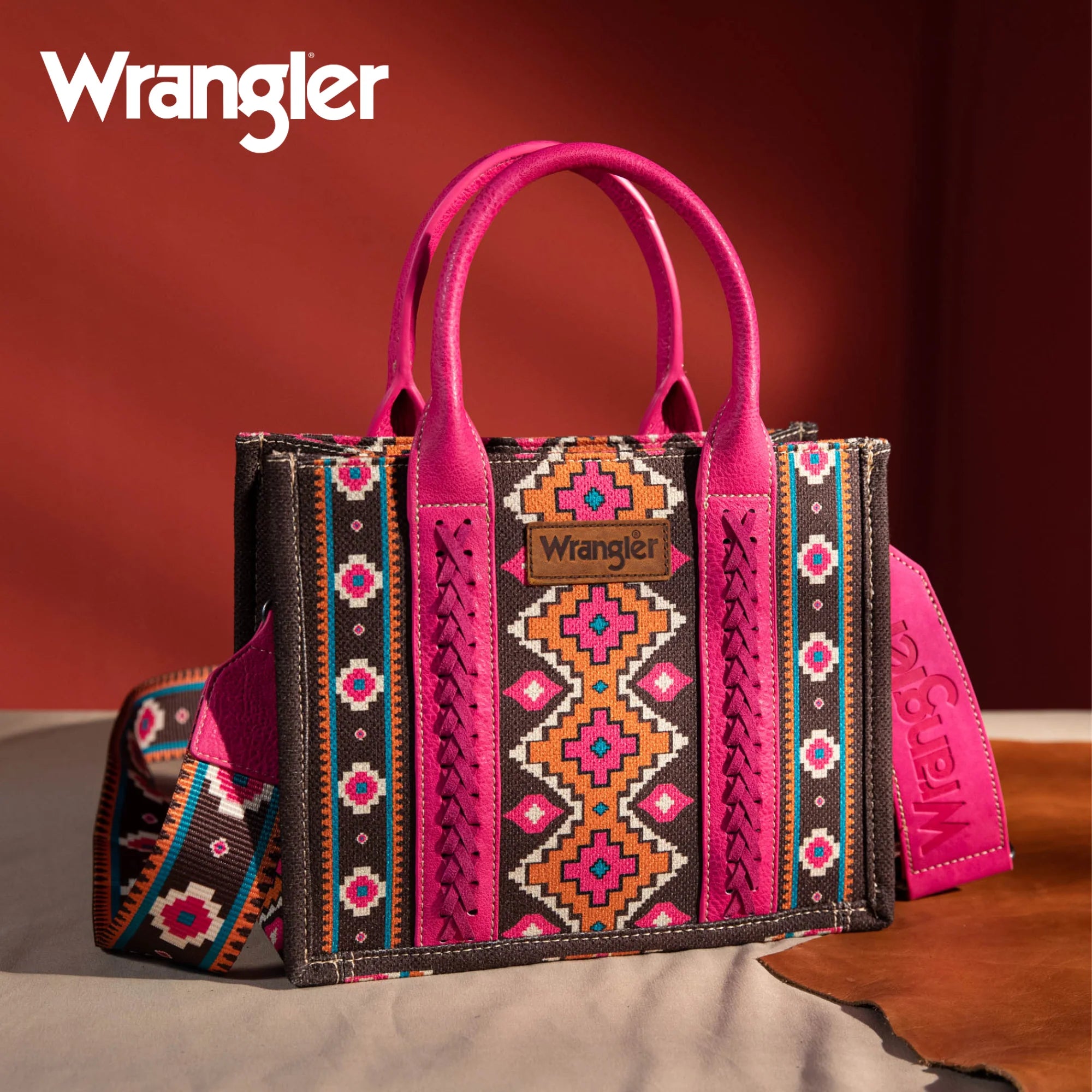 Wrangler Southwestern Canvas Tote Hot Pink Luckless Outfitters
