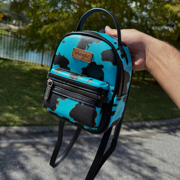 Wrangler Cow Print Mini Backpack With Coin Pouch - Turquoise