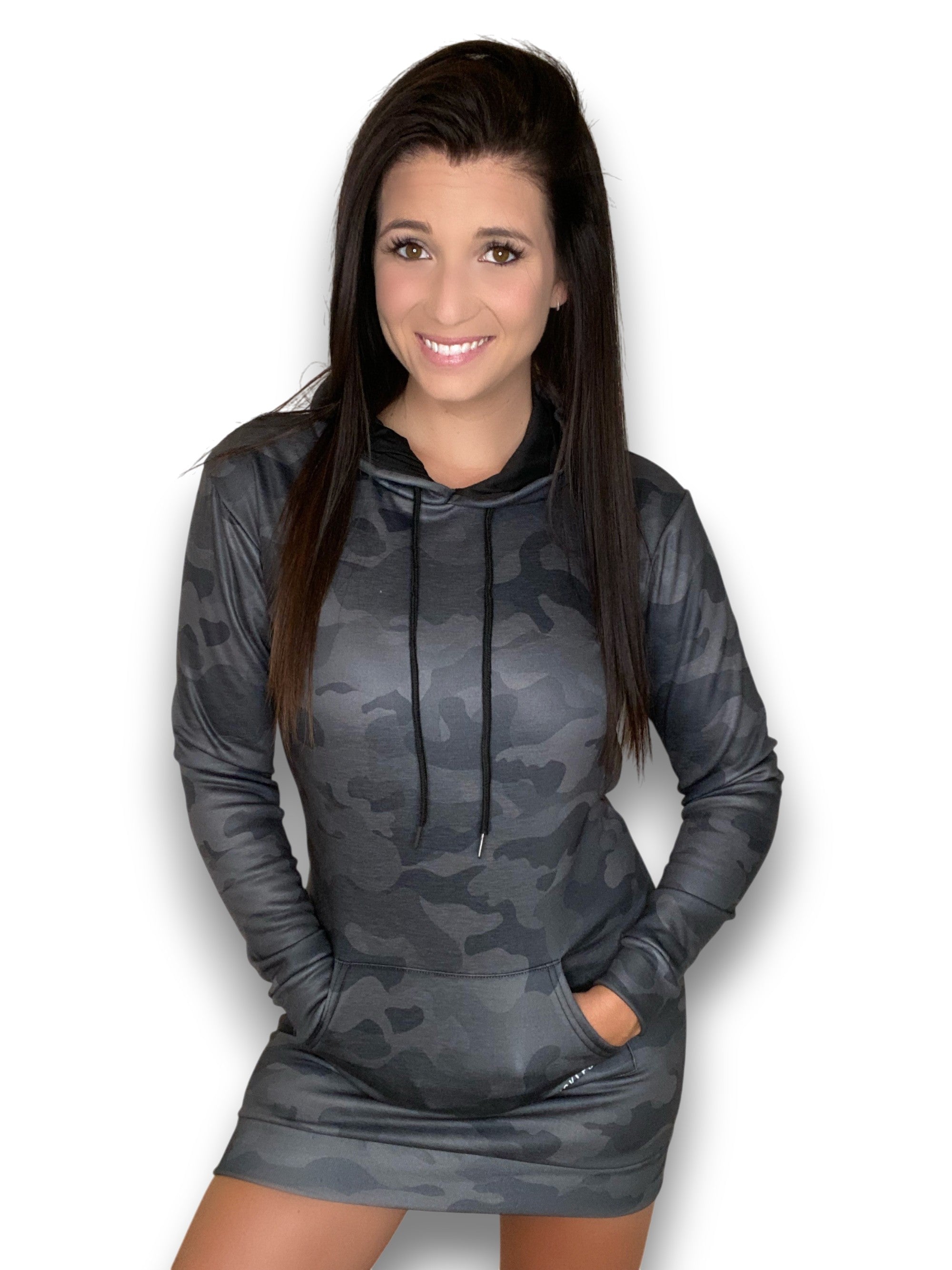 slim fit dress slacks Grey Camo Tie Waist Shirt Dress with Pockets & Button Front main image 0