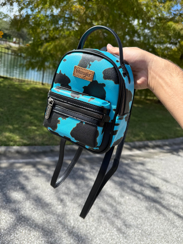 Wrangler Cow Print Mini Backpack With Coin Pouch - Turquoise