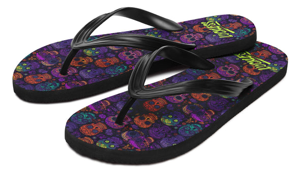 Blacklight Sugar Skull Flip Flops