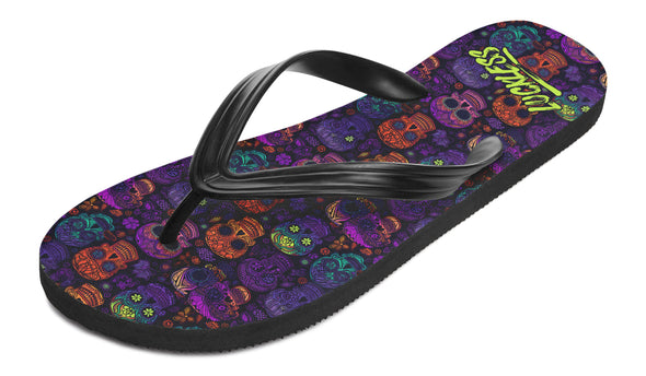 Blacklight Sugar Skull Flip Flops
