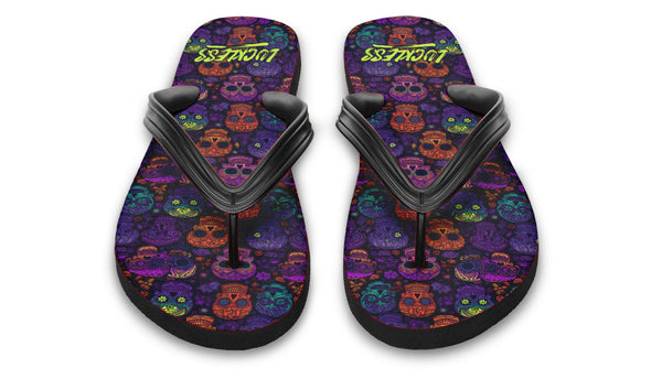 Blacklight Sugar Skull Flip Flops