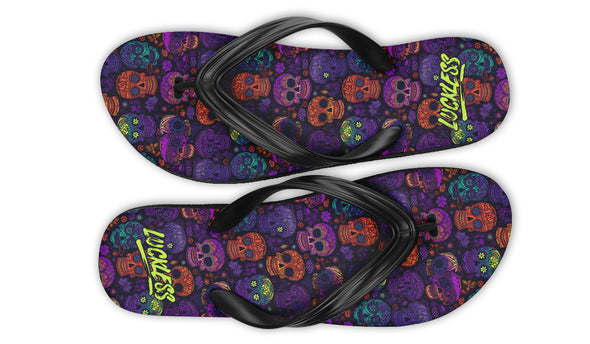 Blacklight Sugar Skull Flip Flops