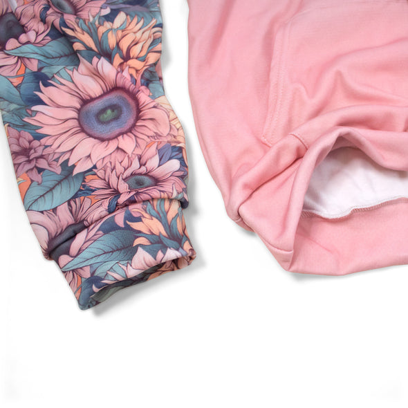 Heavy Fleece Raglan Hoodie | Soft Floral Rose