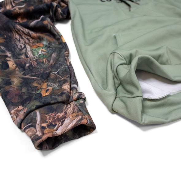 Heavy Fleece Raglan Hoodie |  Green + Camo Blocked