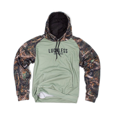 Heavy Fleece Raglan Hoodie |  Green + Camo Blocked