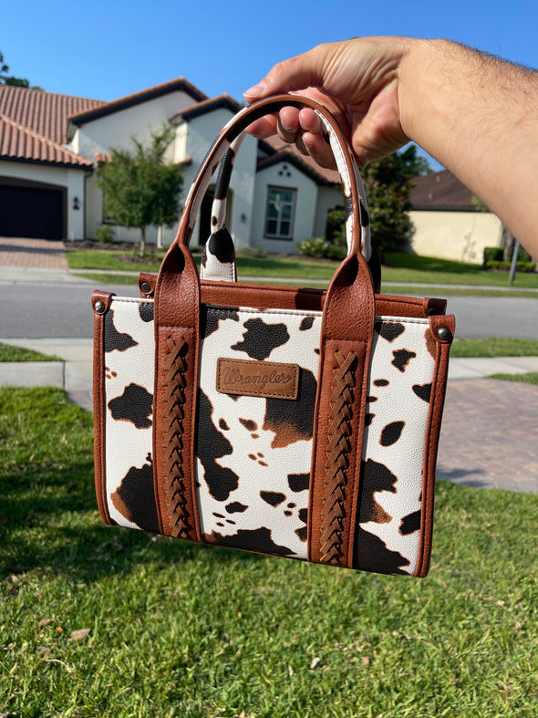 Wrangler Cow Print Concealed Carry Tote/Crossbody - Brown