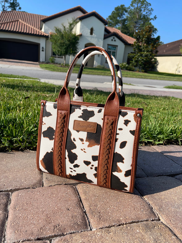 Wrangler Cow Print Concealed Carry Tote/Crossbody - Brown