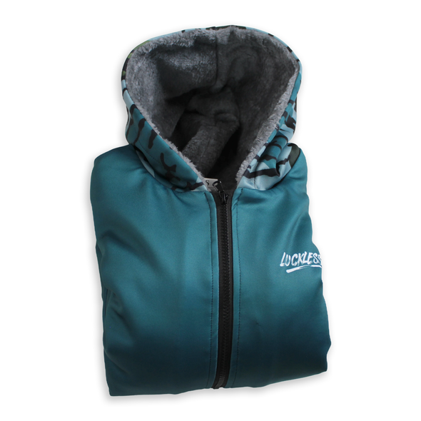 Old Timer Heavy Zip Fleece Hoodie | Teal Blocked