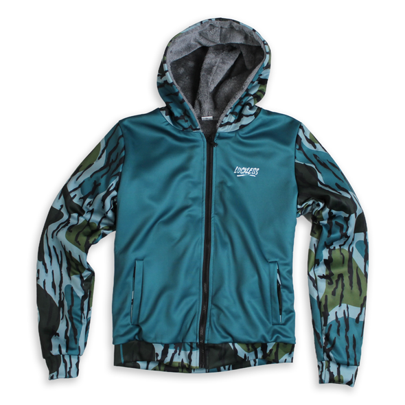 Old Timer Heavy Zip Fleece Hoodie | Teal Blocked