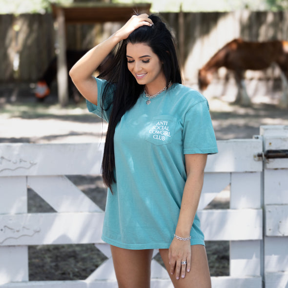 Antisocial Cowgirl Club | Pigment Dyed Tee | Seafoam
