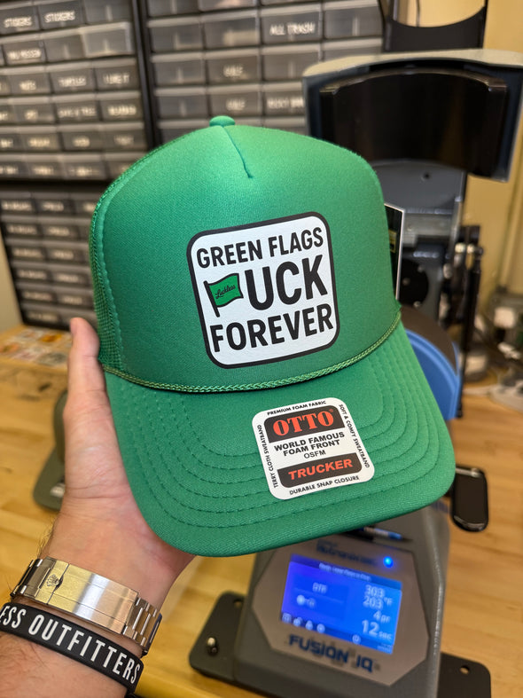 Green Flags F Forever Trucker Hat - Luckless Outfitters