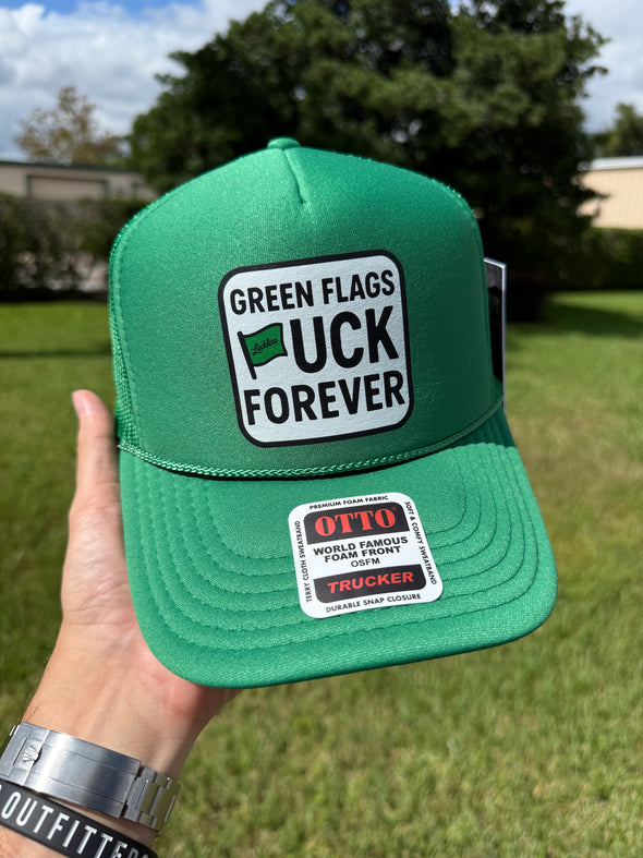 Green Flags F Forever Trucker Hat - Luckless Outfitters