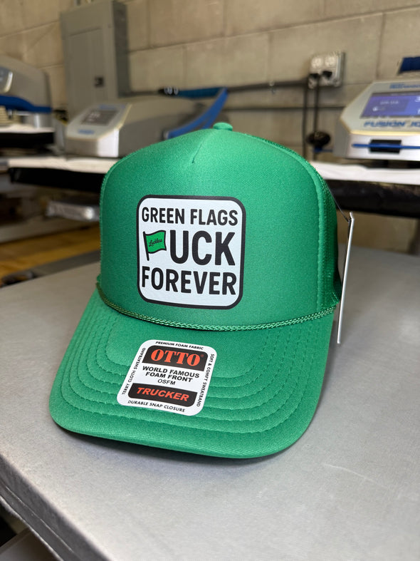 Green Flags F Forever Trucker Hat - Luckless Outfitters