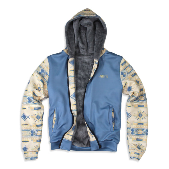 Aztec Cream + Blue Heavy Zip Fleece Hoodie