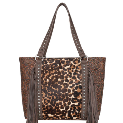 Floral Tooled Concealed Carry Tote - Leopard