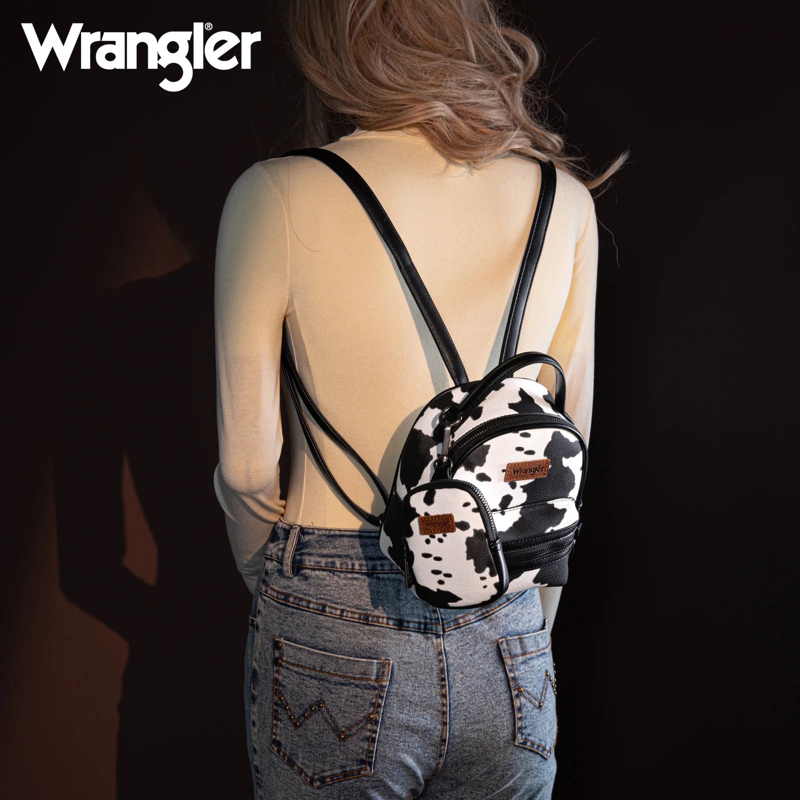 Wrangler Cow Print Mini Backpack Black