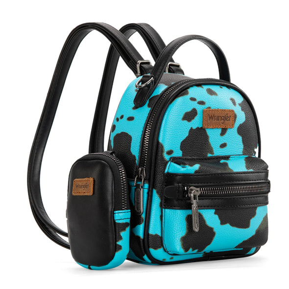 Wrangler Cow Print Mini Backpack With Coin Pouch - Turquoise