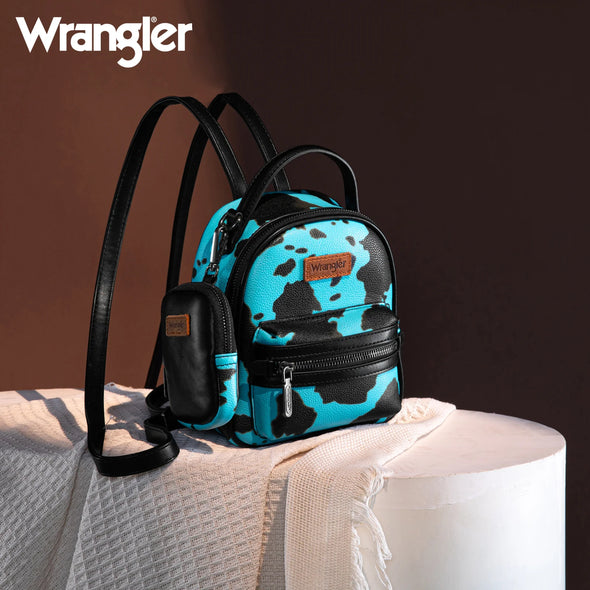 Wrangler Cow Print Mini Backpack With Coin Pouch - Turquoise
