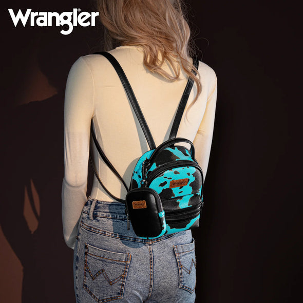 Wrangler Cow Print Mini Backpack With Coin Pouch - Turquoise