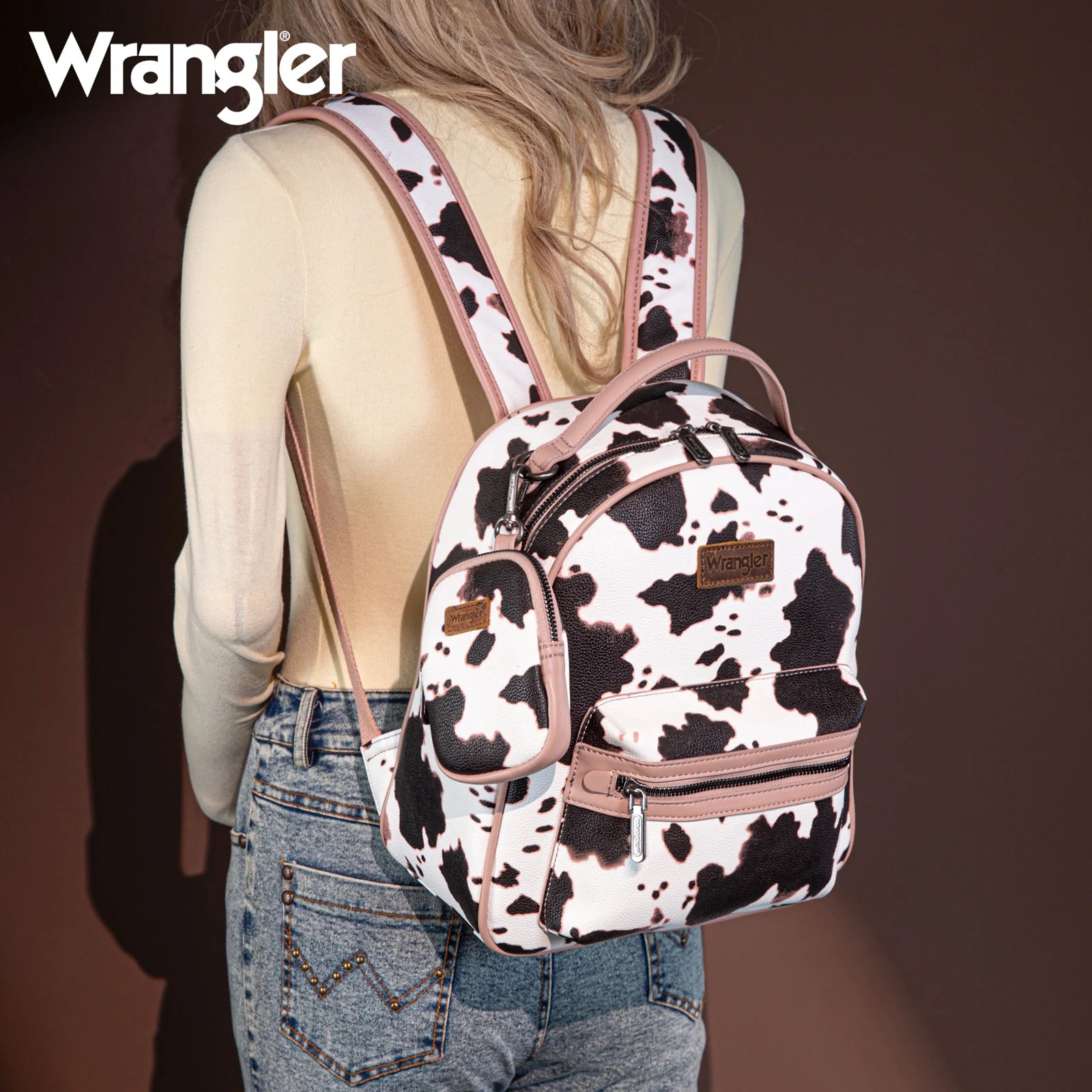 Wrangler Cow Print Backpack With Coin Pouch Pink Luckless Outfitters