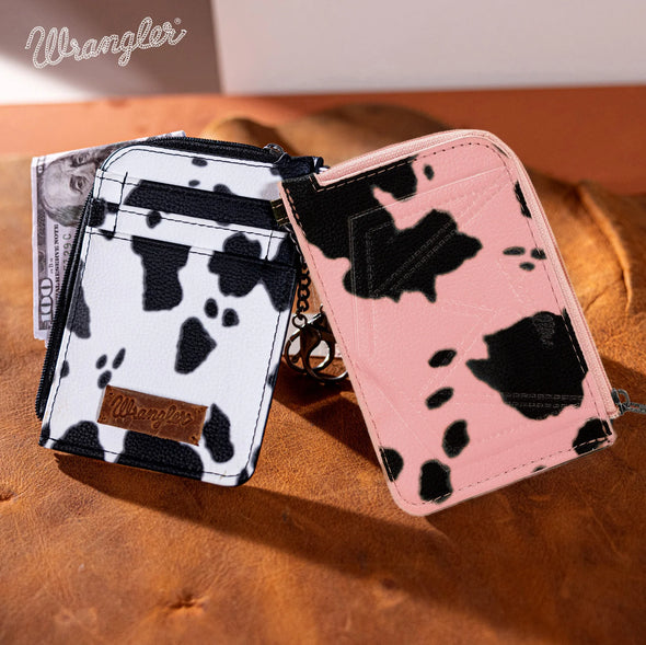 Wrangler Cow Print Print Mini Zip Card Case - Pink