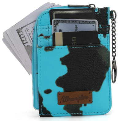 Wrangler Cow Print Print Mini Zip Card Case - Turquoise