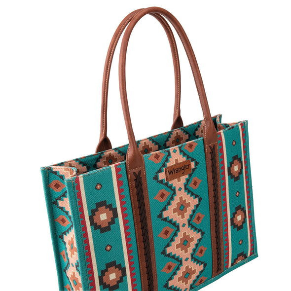 Wrangler Southwestern Dual Sided Canvas Wide Tote - Turquoise