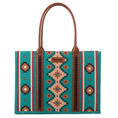 Wrangler Southwestern Dual Sided Canvas Wide Tote - Turquoise