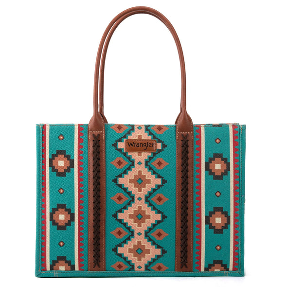 Wrangler Southwestern Dual Sided Canvas Wide Tote - Turquoise