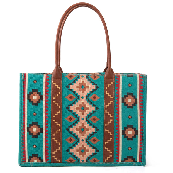 Wrangler Southwestern Dual Sided Canvas Wide Tote - Turquoise