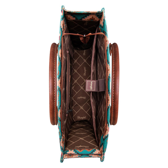 Wrangler Southwestern Dual Sided Canvas Wide Tote - Turquoise