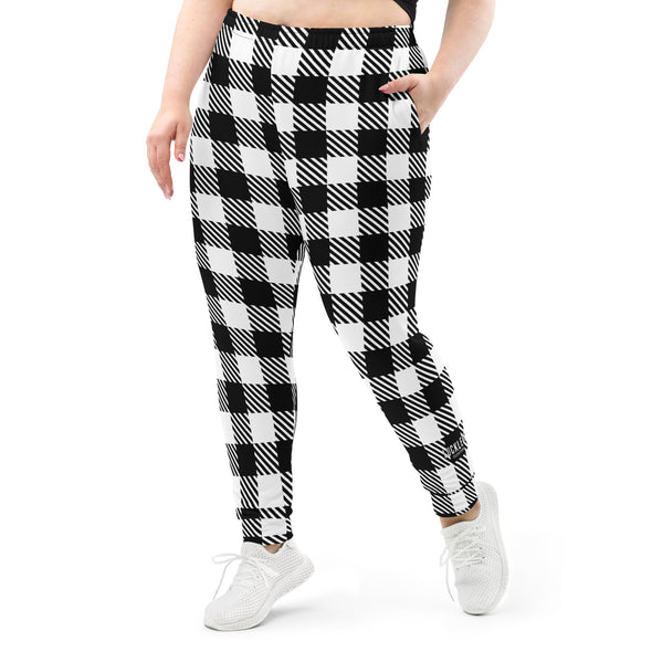 Women's White Plaid Joggers