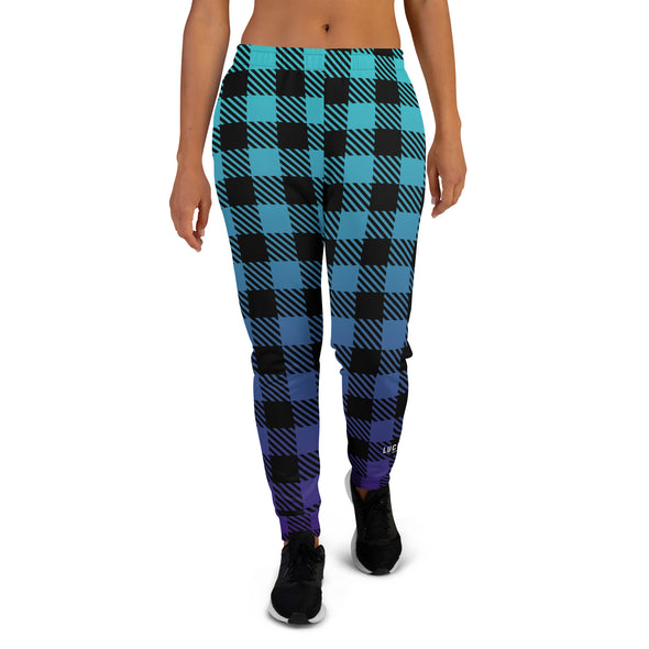 Women's Blue Ombre Plaid Joggers