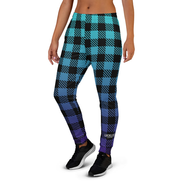 Women's Blue Ombre Plaid Joggers
