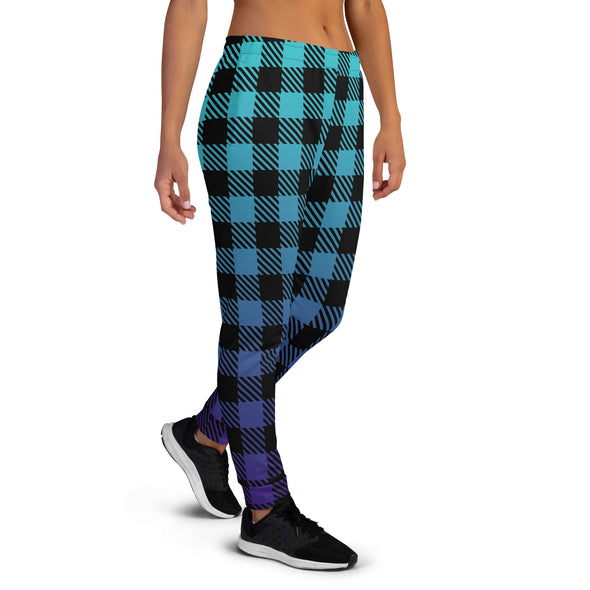 Women's Blue Ombre Plaid Joggers