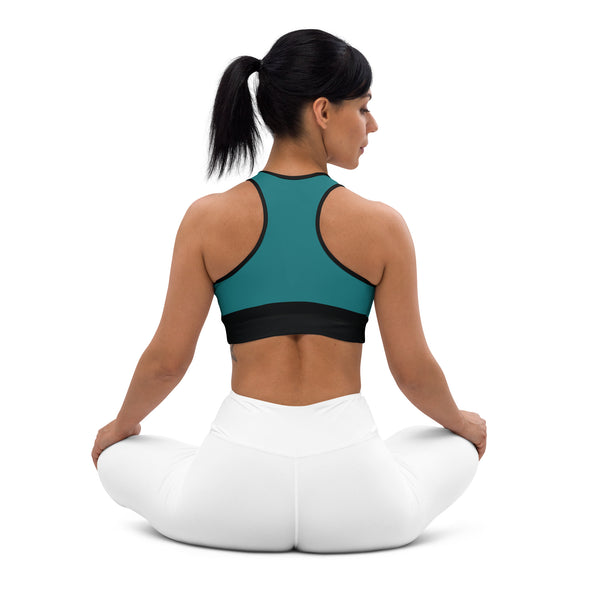 Sunflower & Skulls Sports Bra | Teal