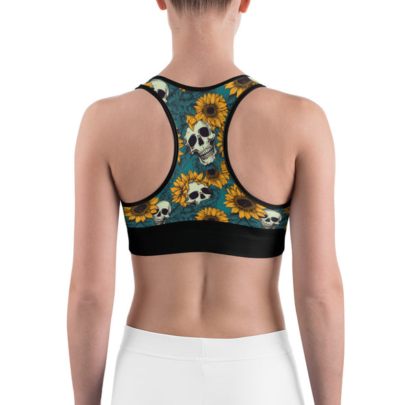 Sunflower & Skulls Sports Bra