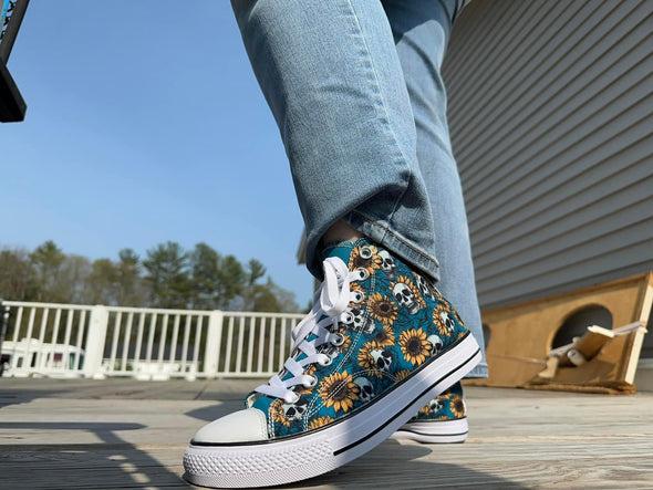 Sunflower & Skull High Top Canvas Shoes
