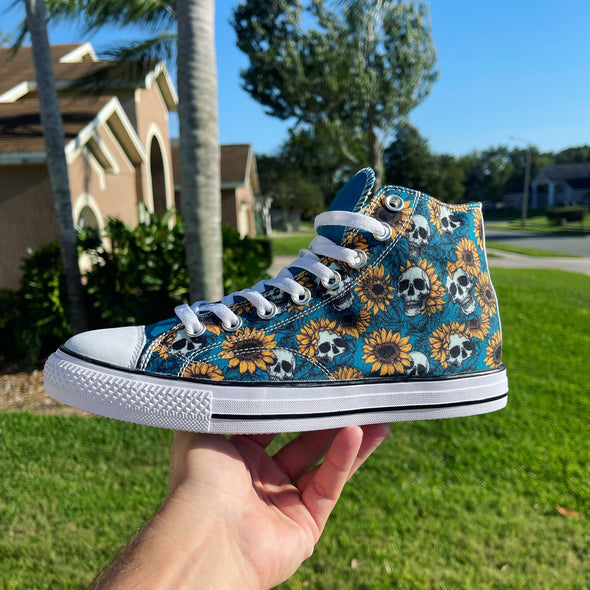Sunflower & Skull High Top Canvas Shoes